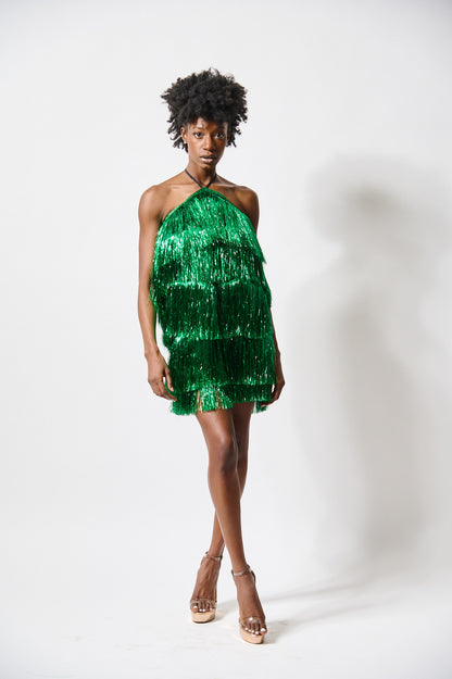 Green Tinsel Dream Mini Dress